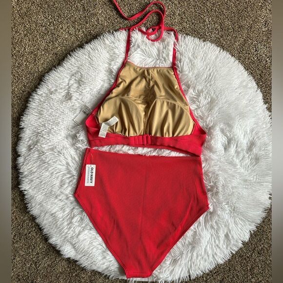 Old Navy 2 Piece Swimsuit Bikini New Ribbed Pink Womens Size Large - Picture 2 of 11